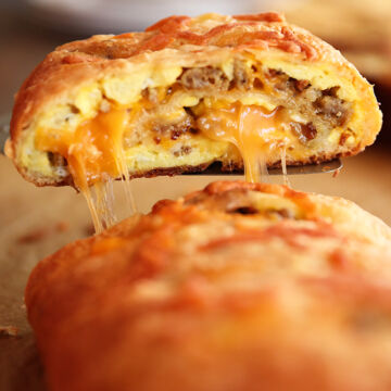 Breakfast Stromboli cheese pull