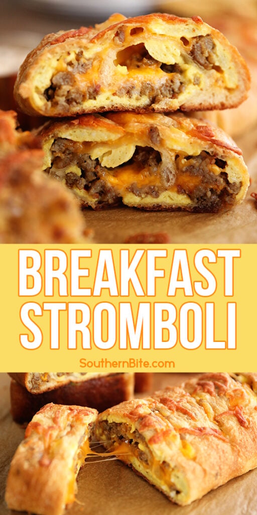 Breakfast Stromboli - collage of images for Pinterest