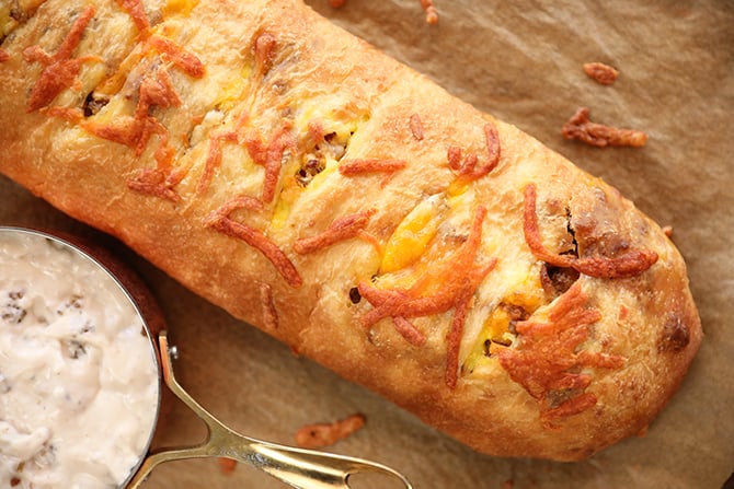 Whole Breakfast Stromboli on parchment paper