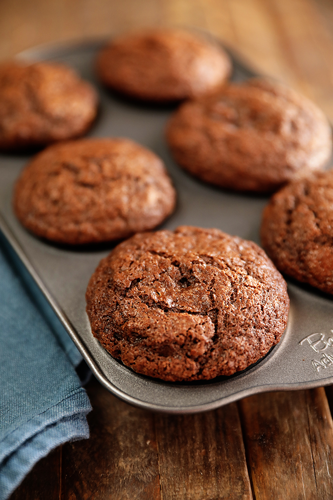 Chocolate Chocolate Chip Muffins in a muffin pan