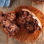 Chocolate Chocolate Chip Muffins broken open