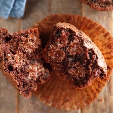 Chocolate Chocolate Chip Muffins broken open
