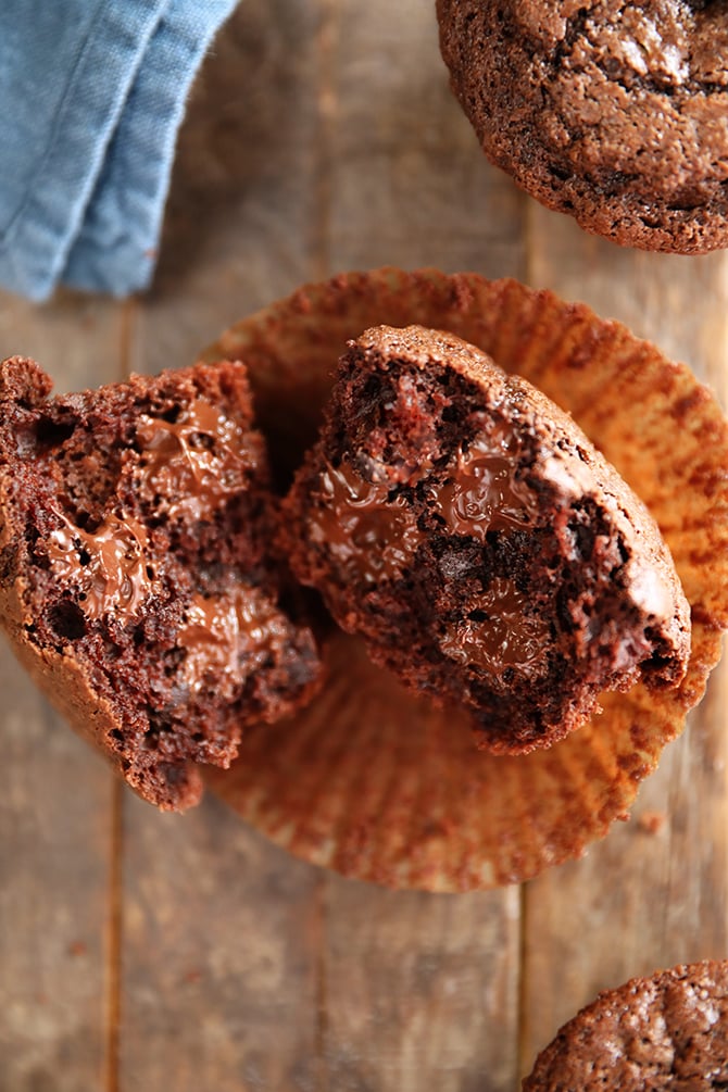 Chocolate Chocolate Chip Muffins broken open