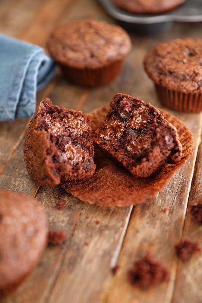 Chocolate Chocolate Chip Muffin broken open