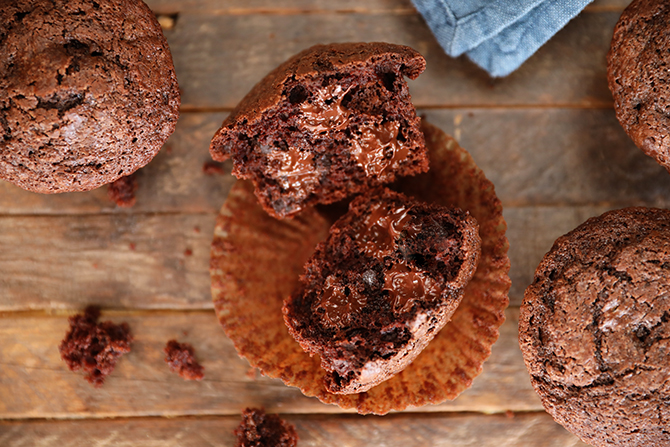 Chocolate Chocolate Chip Muffin broken open
