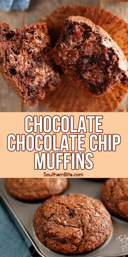 Collage of image for Chocolate Chocolate Chip Muffins for Pinterest