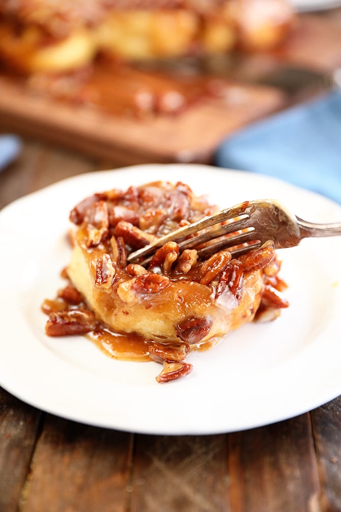 Shortcut Caramel Pecan Cinnamon Roll on a plate