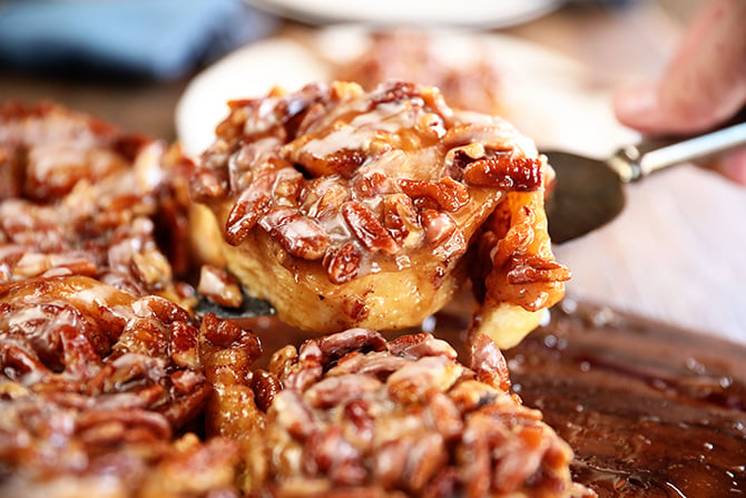 Picking up a Shortcut Caramel Pecan Cinnamon Roll