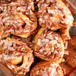 Overhead view of Shortcut Caramel Pecan Cinnamon Rolls