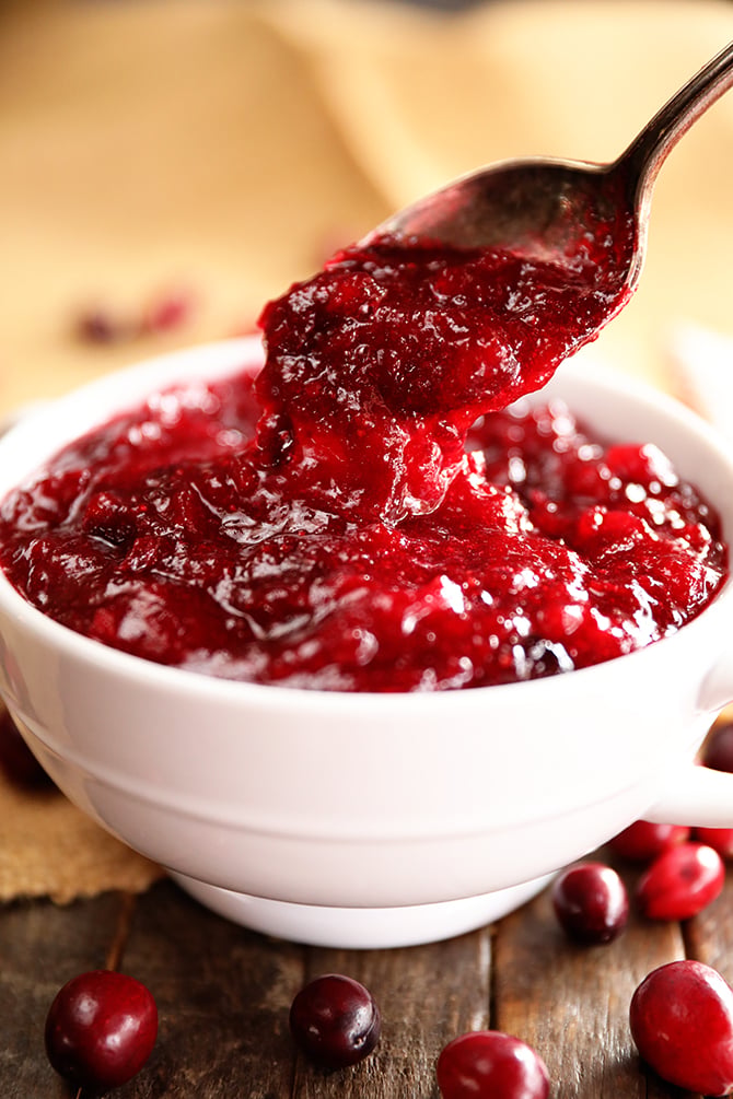 Spoonful of Easy Cranberry Sauce in a bowl