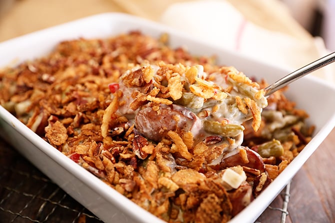 Scoop of Crunchy Creole Green Bean Casserole