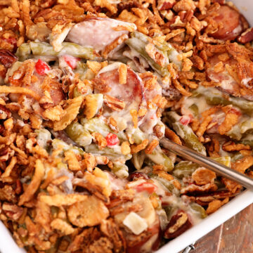Scoop of Crunchy Creole Green Bean Casserole