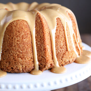 Peanut Butter Cream Pound Cake with glaze