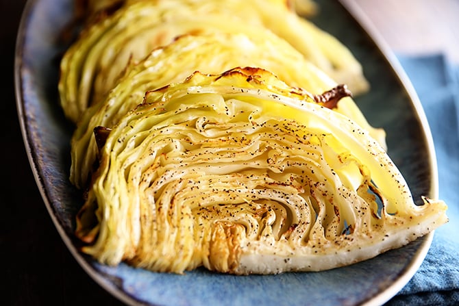 Easy Roasted Cabbage on a platter