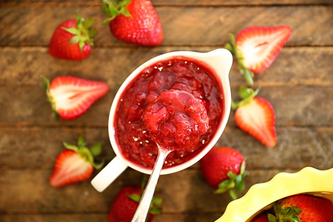 Overhead view of Easy Strawberry Sauce