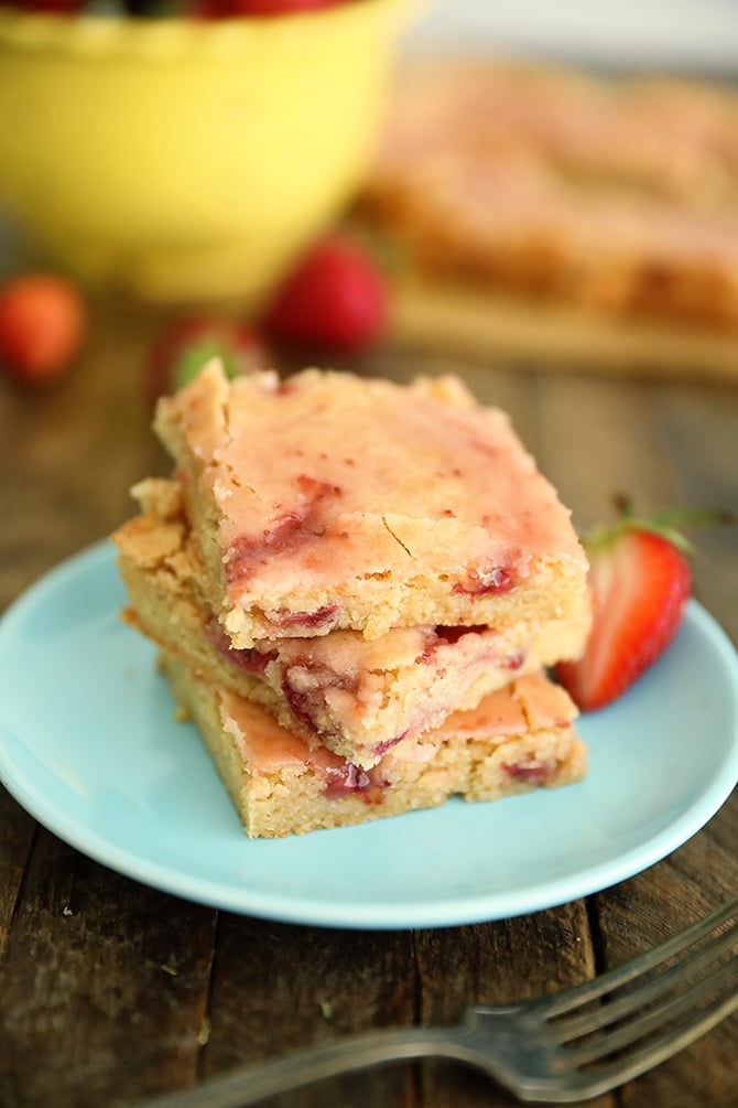 Stack of Fresh Strawberry Blondies