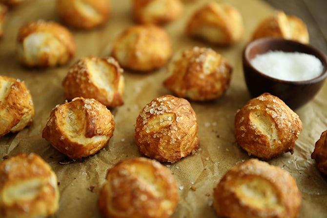 Canned Biscuit Pretzel Bites on parchment