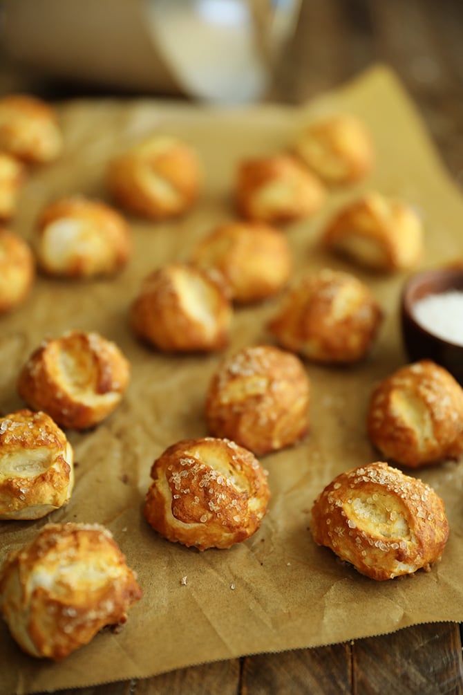 Canned Biscuit Pretzel Bites on parchment