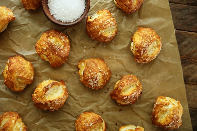 Overhead view of Canned Biscuit Pretzel Bites