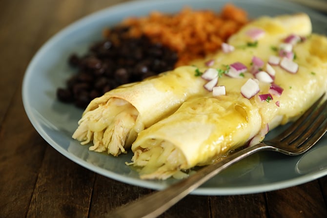 2 Creamy Chicken Enchiladas on a plate