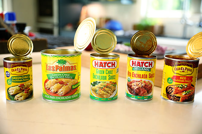 Cans of enchilada sauce
