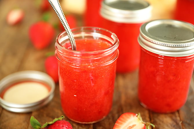Jar of Easy Strawberry Freezer Jam