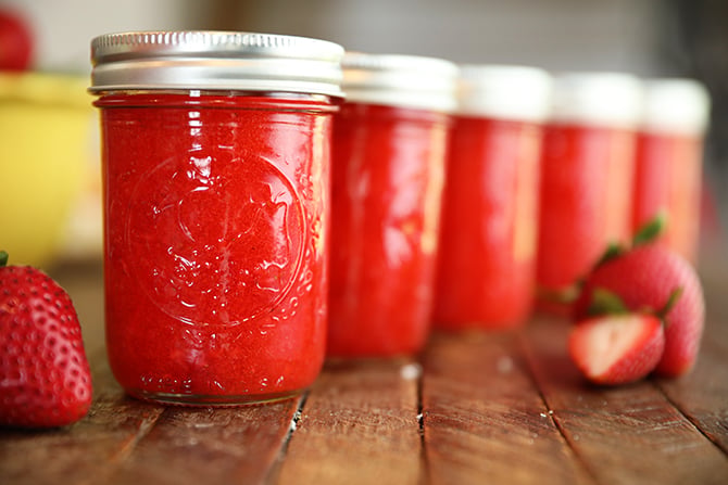 Jars of Easy Strawberry Freezer Jam