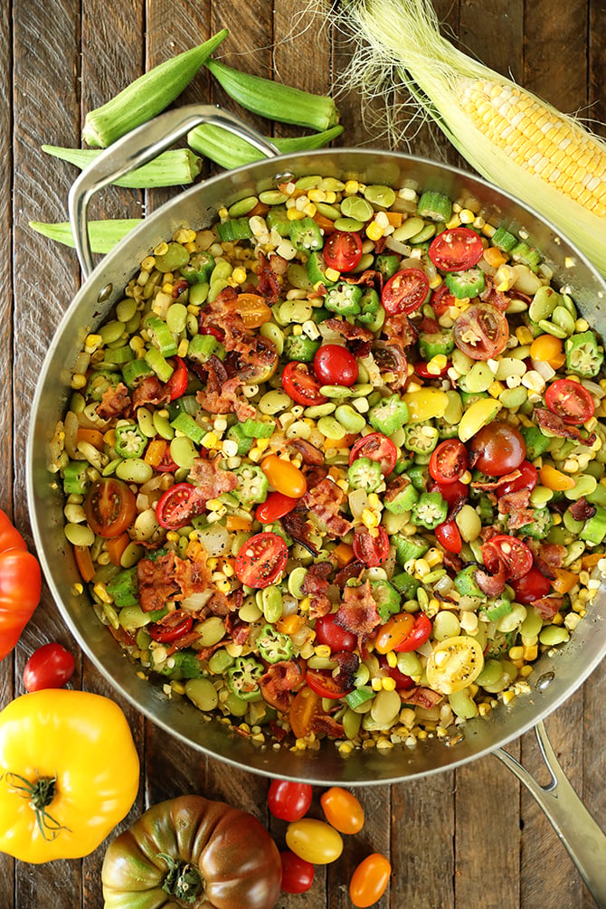 Overhead view of Summer Succotash in pan