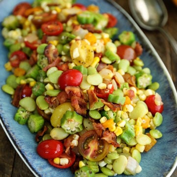 Summer Succotash on a blue plate