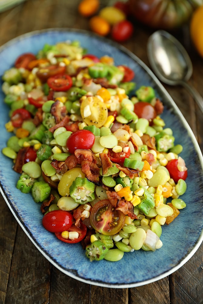 Summer Succotash on a blue plate