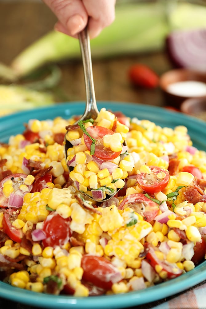 Spoonful of Sweet Corn Salad with Bacon