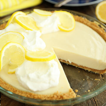 Easy Lemon Cream Pie with slice missing