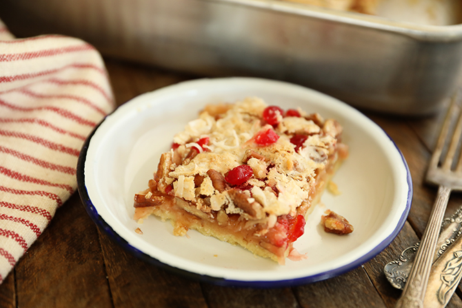 Cherry Coconut Pecan Bar on a plate