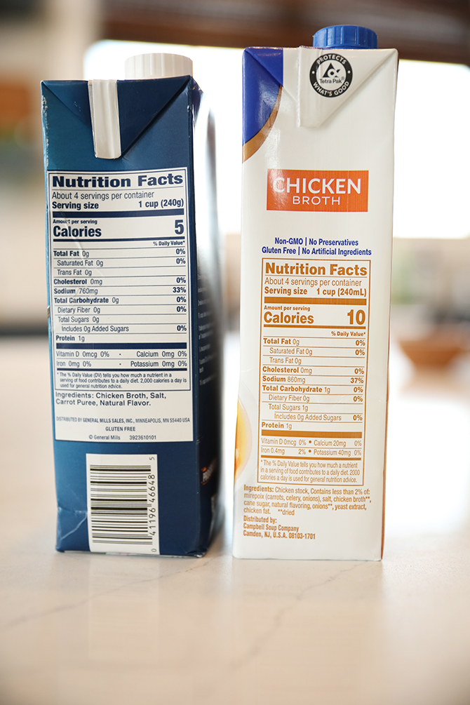 Cartons of chicken broth