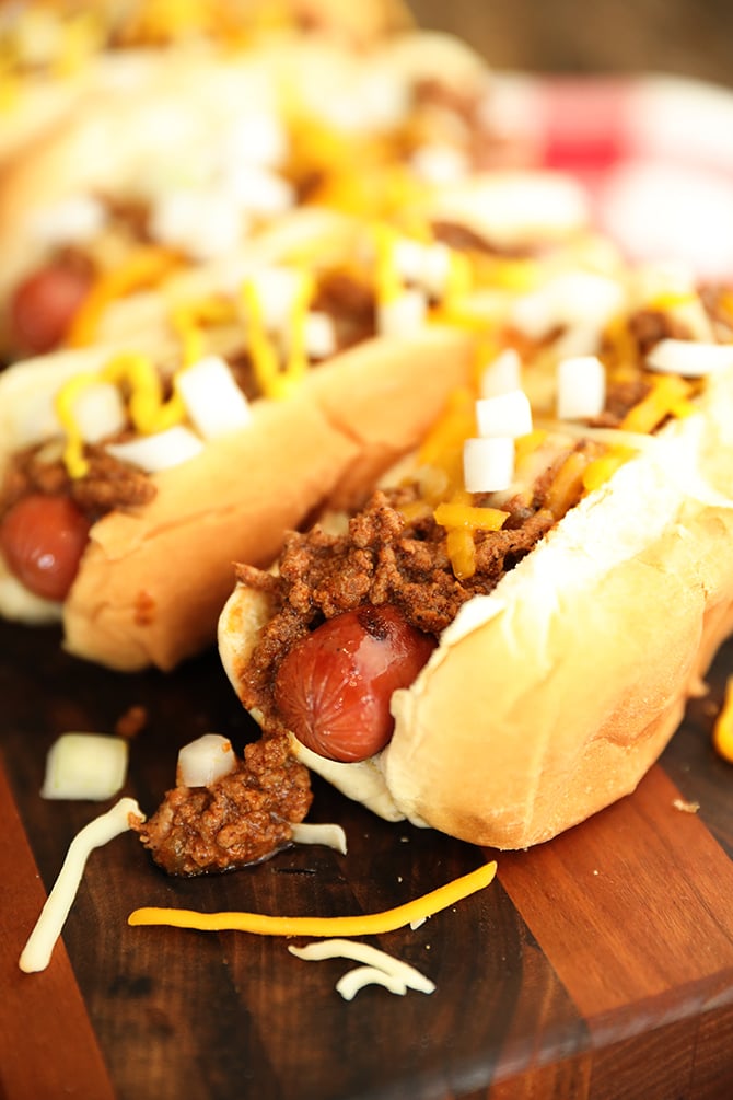 Hot Dog Chili Sauce on hot dogs