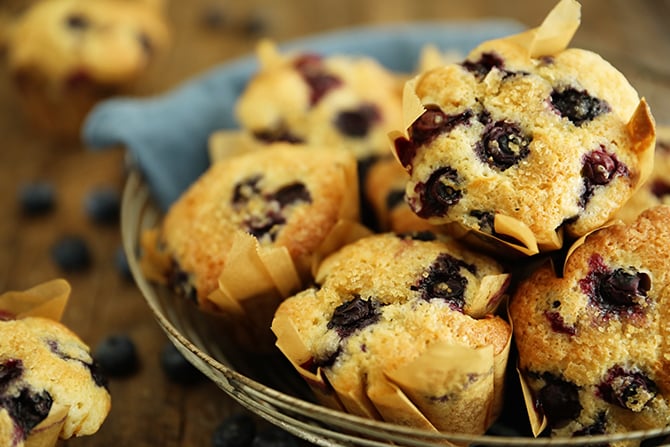 Basket of Nana's Best Blueberry Muffins