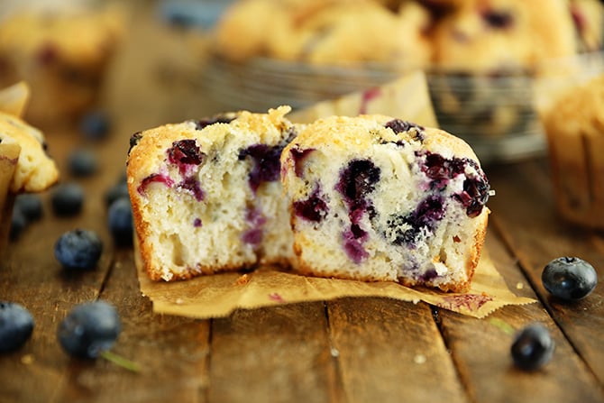 Open blueberry muffin