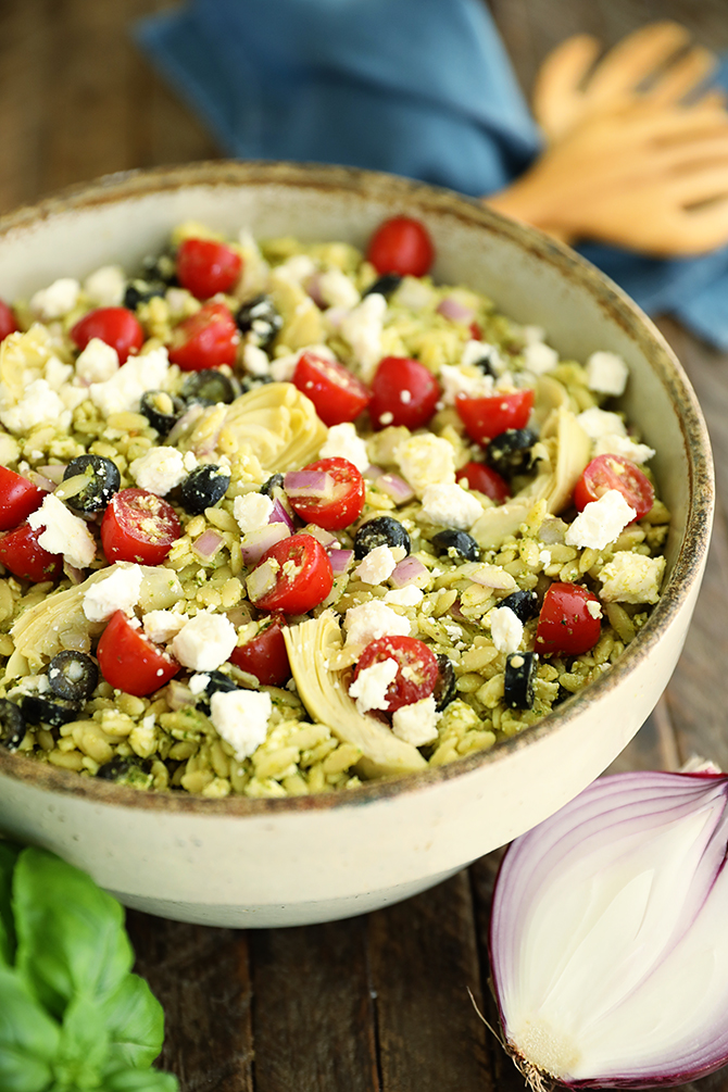 Pesto Pasta Salad in a bowl