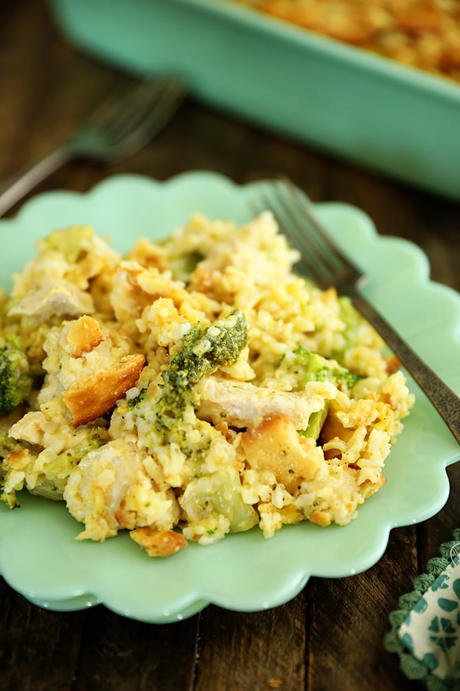 Broccoli Cheese Chicken Casserole on plate