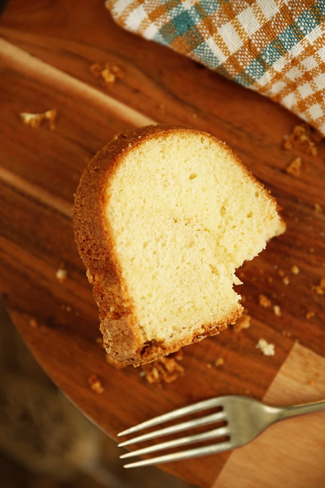 Slice of Buttermilk Pound Cake with bite missing