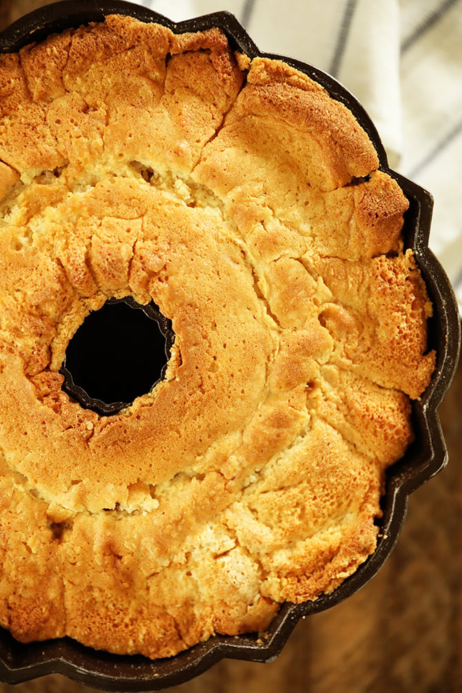 Overhead view of Buttermilk Pound Cake in bundt pan