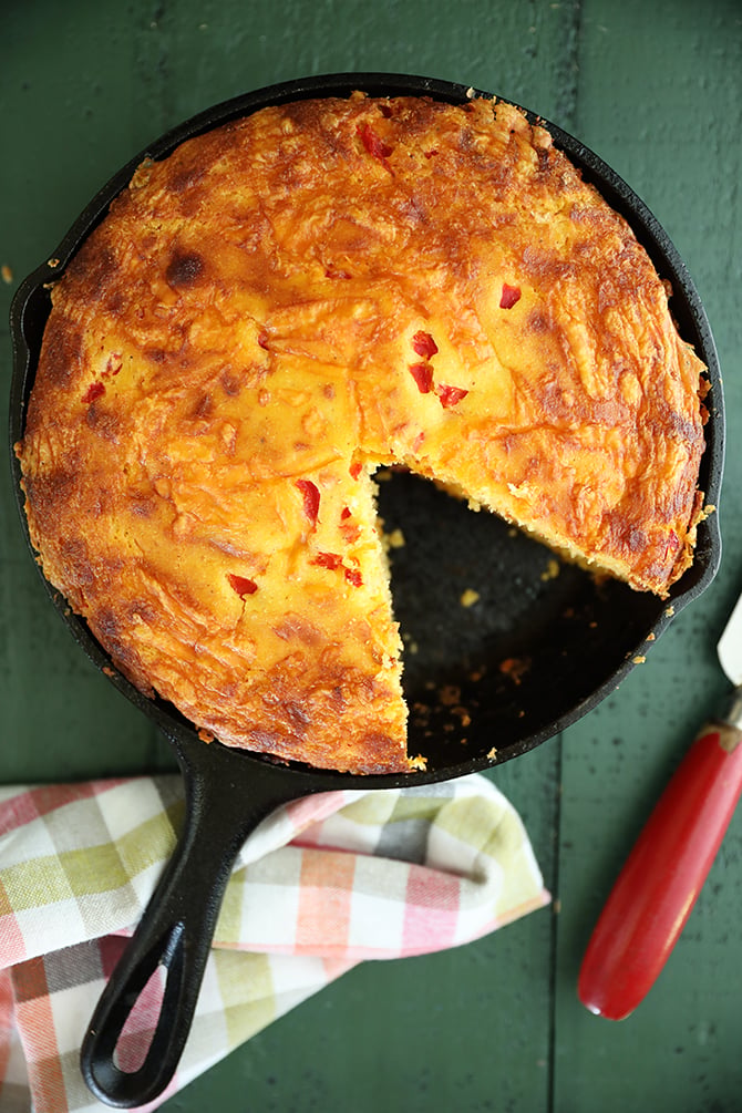 Pimento Cheese Cornbread in skillet