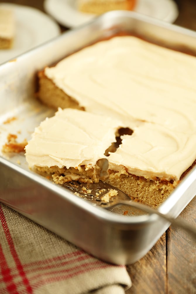 Sliced Apple Butter Cake in pan