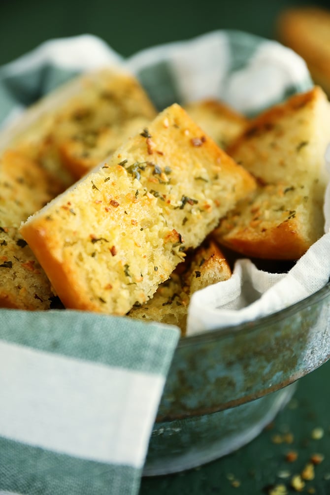 sliced garlic bread in a bowl