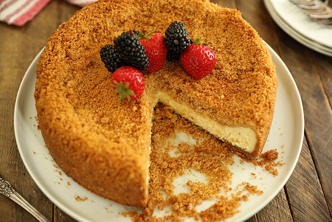 Easy Double Crust Cheesecake with slices missing