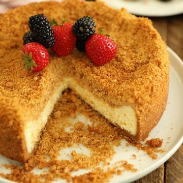 Easy Double Crust Cheesecake with slices missing