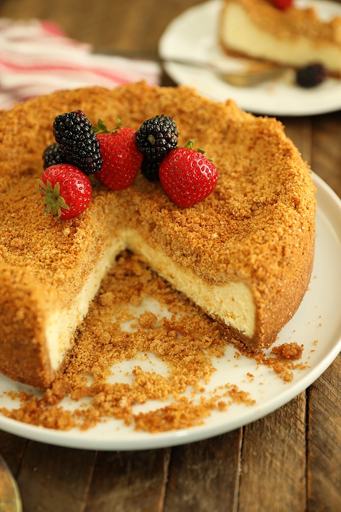 Easy Double Crust Cheesecake with slices missing
