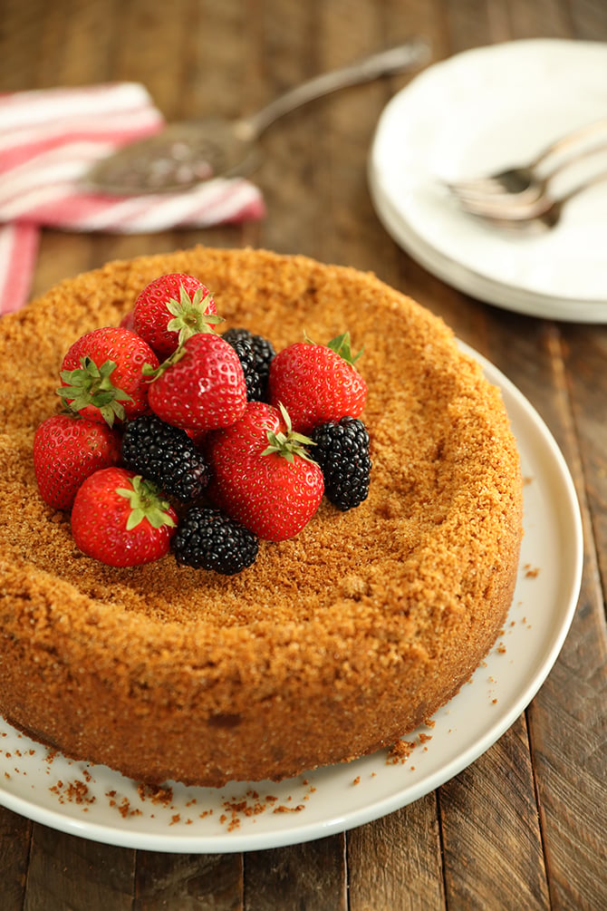 Whole Easy Double Crust Cheesecake with berries on top
