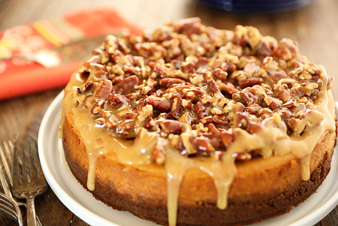 Whole Easy Pumpkin Cheesecake with Pecan Pie Topping