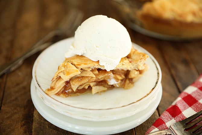 Slice of Simple Apple Pie with vanilla ice cream